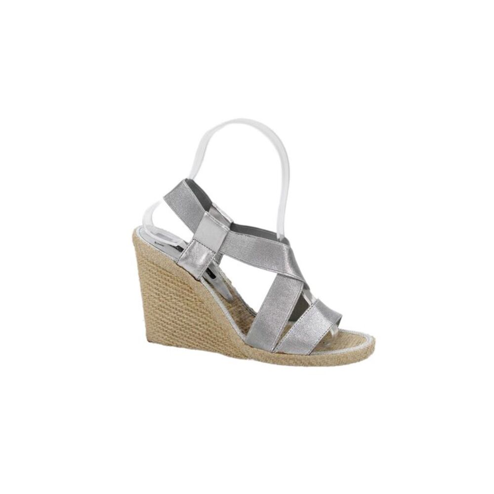 Sarah Summer Womens Wedge Heel Metallic Strappy Sandals Silver Tone Size 37